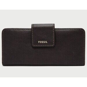New Fossil Madison Slim Clutch Wallet Leather Black